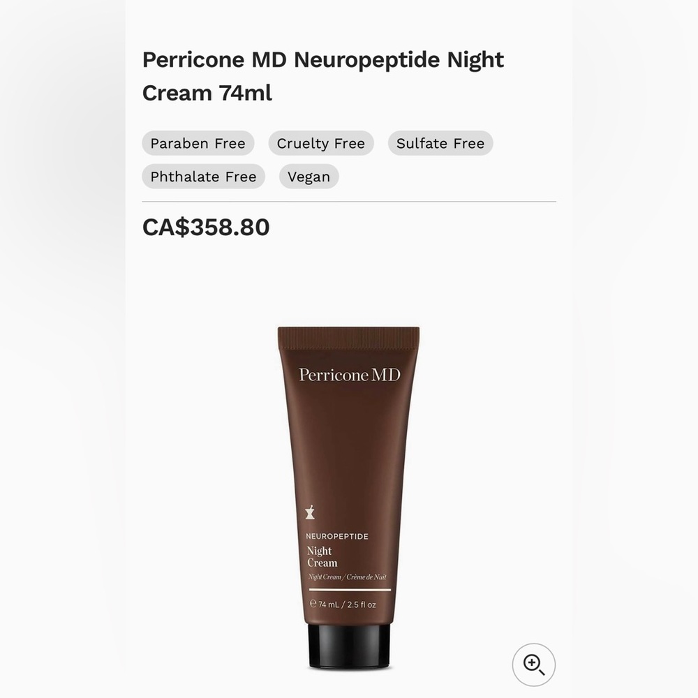 Perricone MD Neuropeptide Night Cream 74mL Neuropeptides, DMAE, Amino Acids